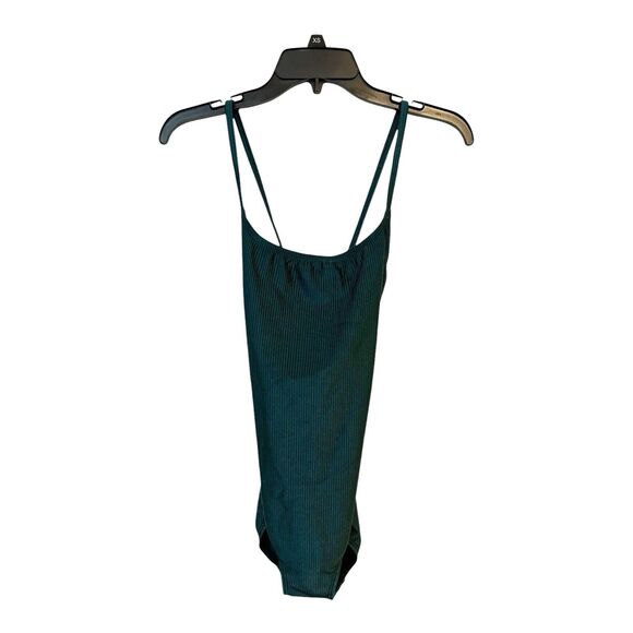 VTG Catalina Hunter Green Sheen Ribbed Onepiece Swimsuit Criss Cross Back NWT L - Picture 1 of 7